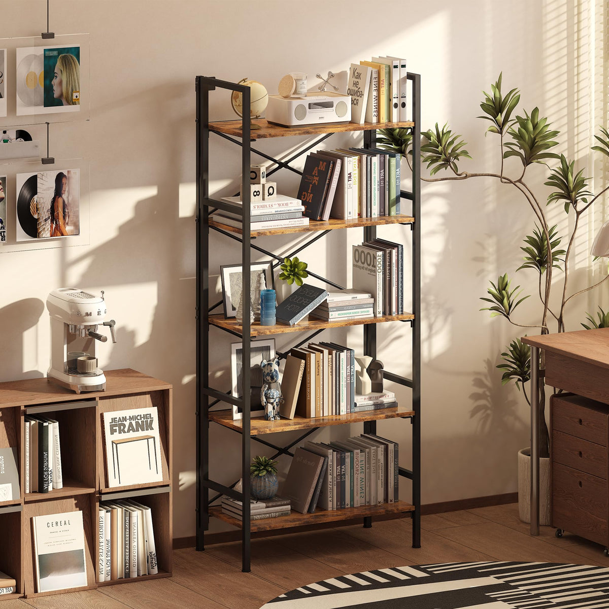 Folding 5 Tier Bookcase with X-Bracket Design L958