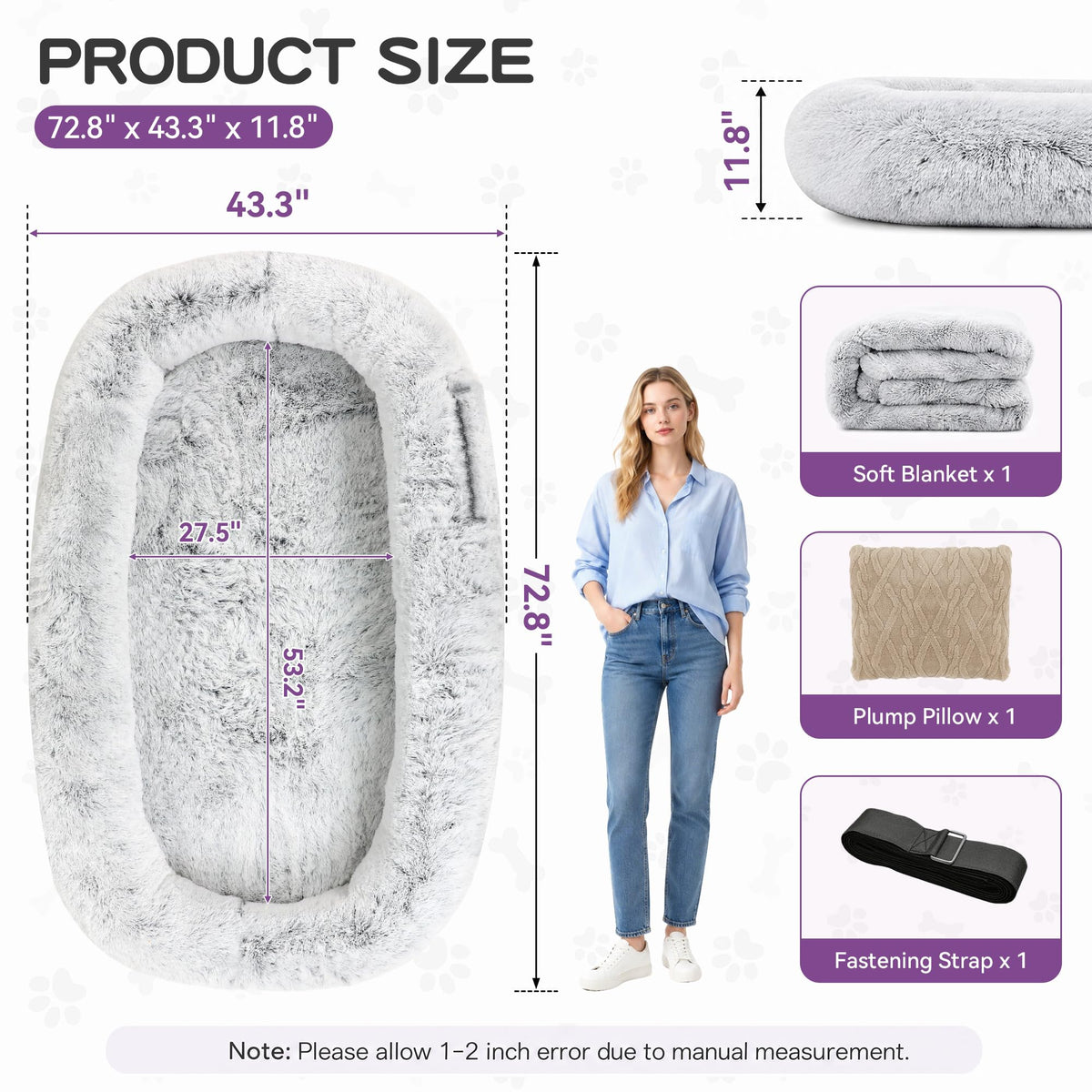 Grey Human Dog Bed 71''x45''x12'' J423