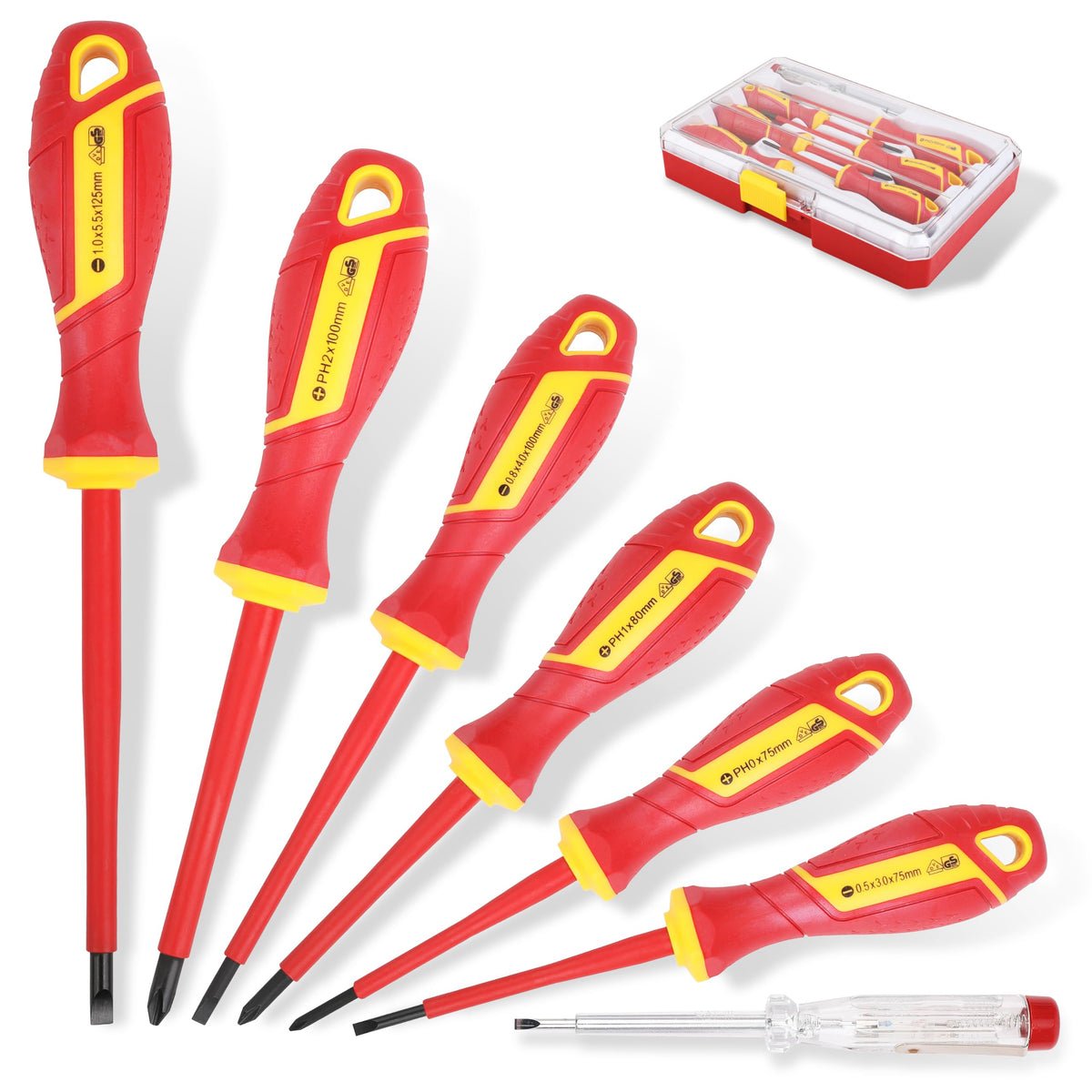7 Piece VDE Insulated Screwdriver Set with Voltage Tester G7966