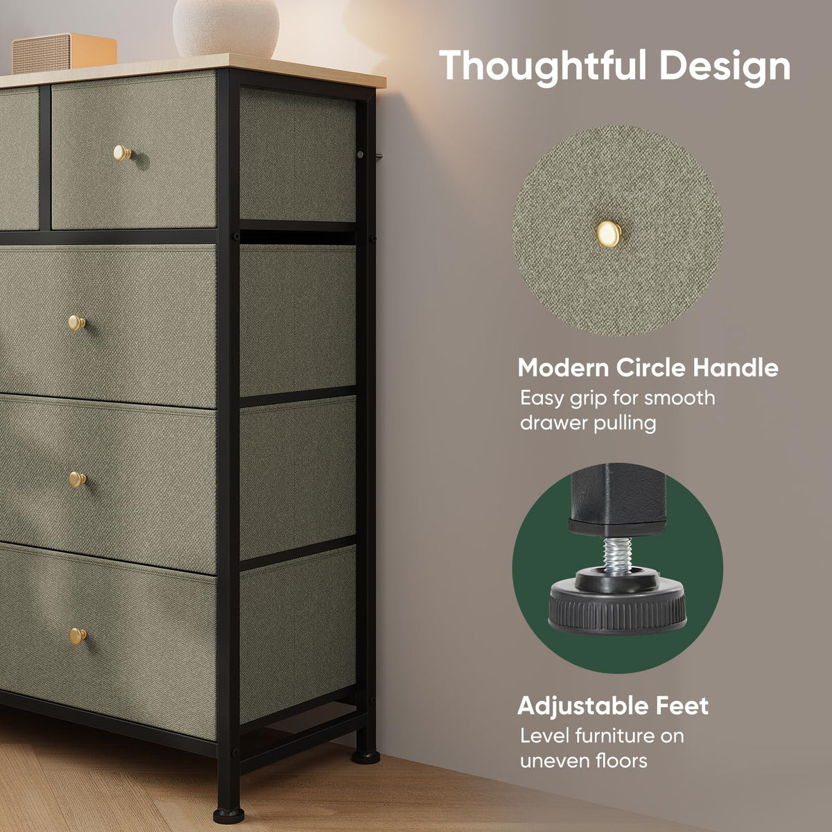 Fabric 9 Drawers Dresser Q6026