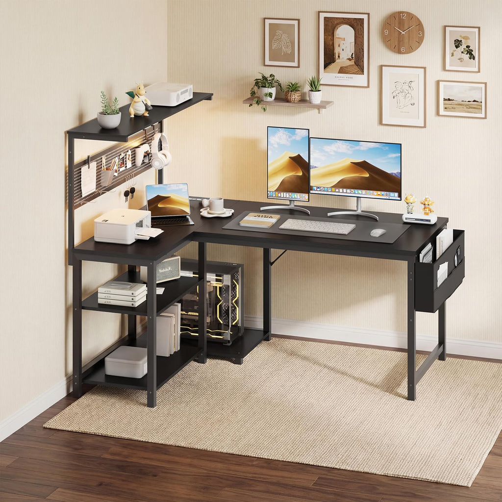 47in Black L Shaped Gaming Desk with Pegboard G185