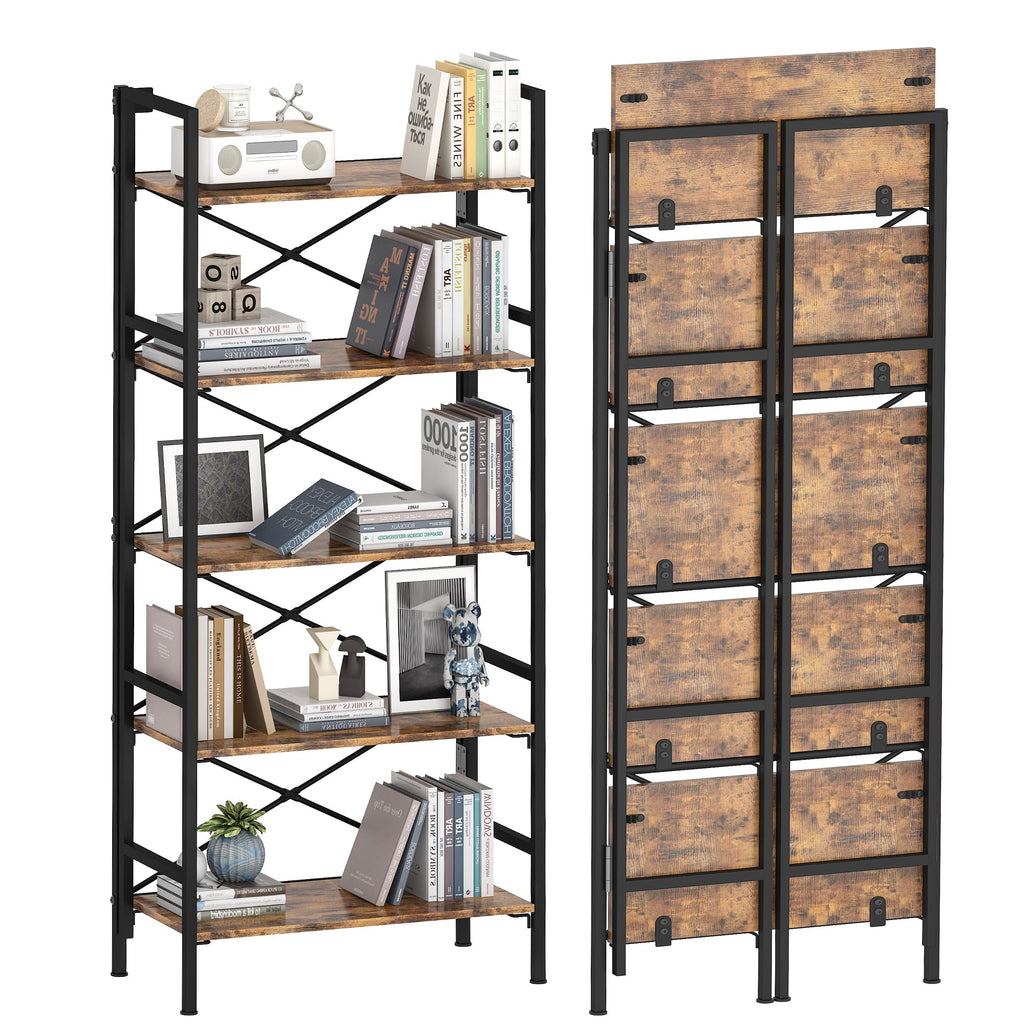 Folding 5 Tier Bookcase with X-Bracket Design L958