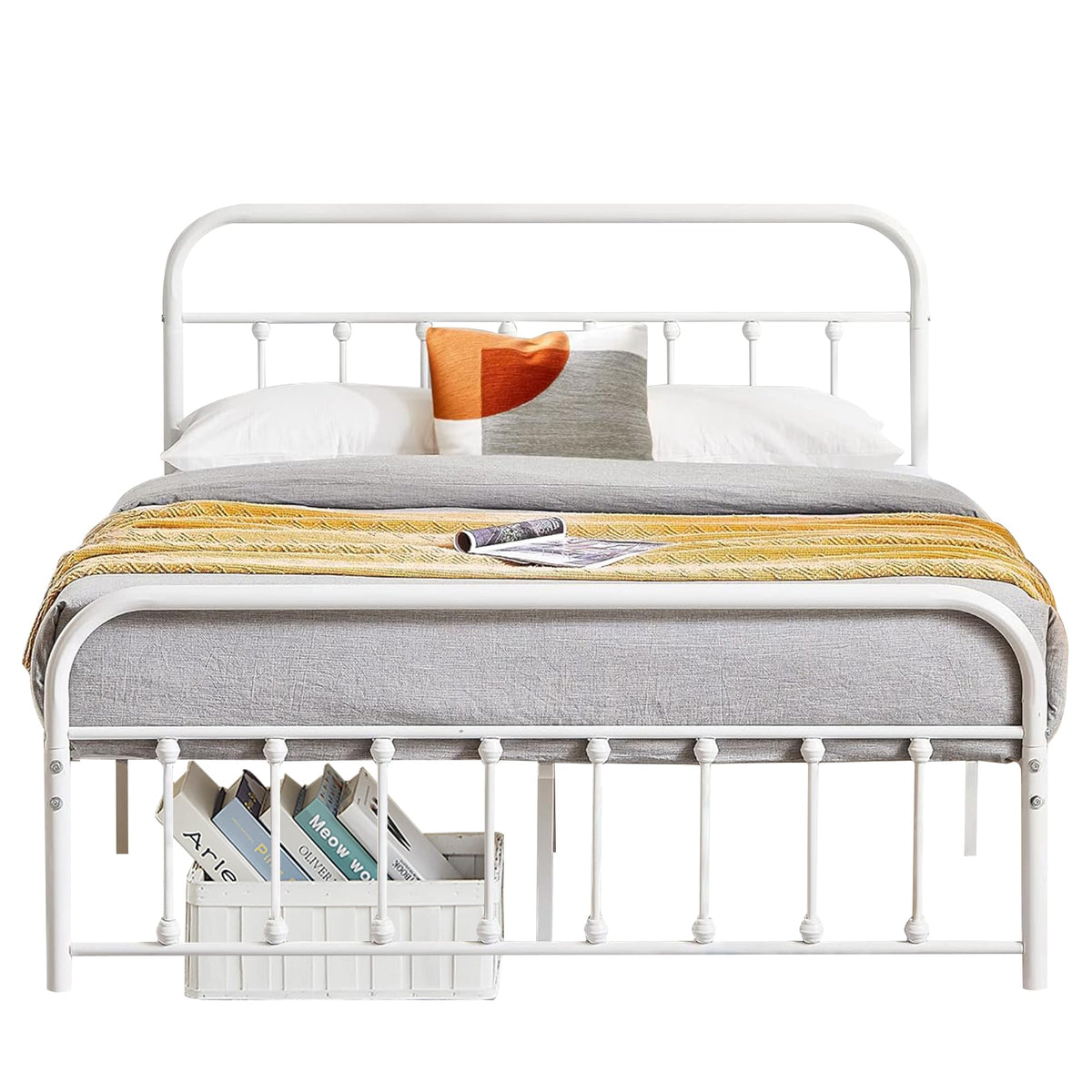 Full Size White Metal Bed Frame with Headboard O198242