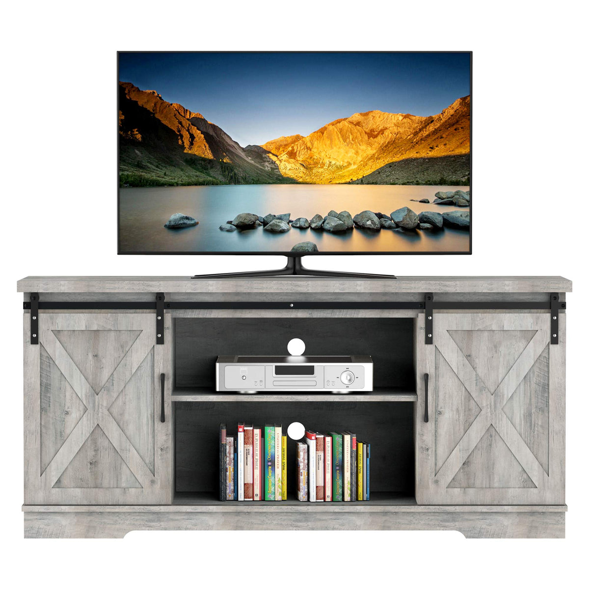 65 Inch Oak TV Stand with Storage Cabinet H53289