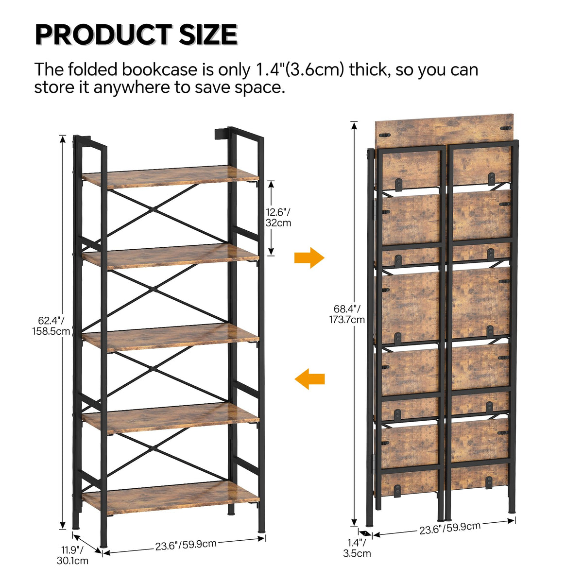 Folding 5 Tier Bookcase with X-Bracket Design L958