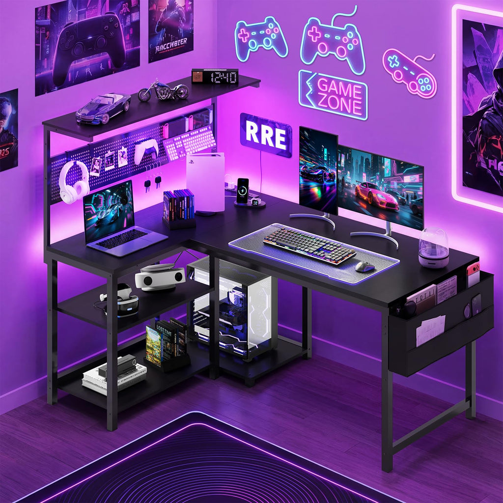 47in Black L Shaped Gaming Desk with Pegboard G185