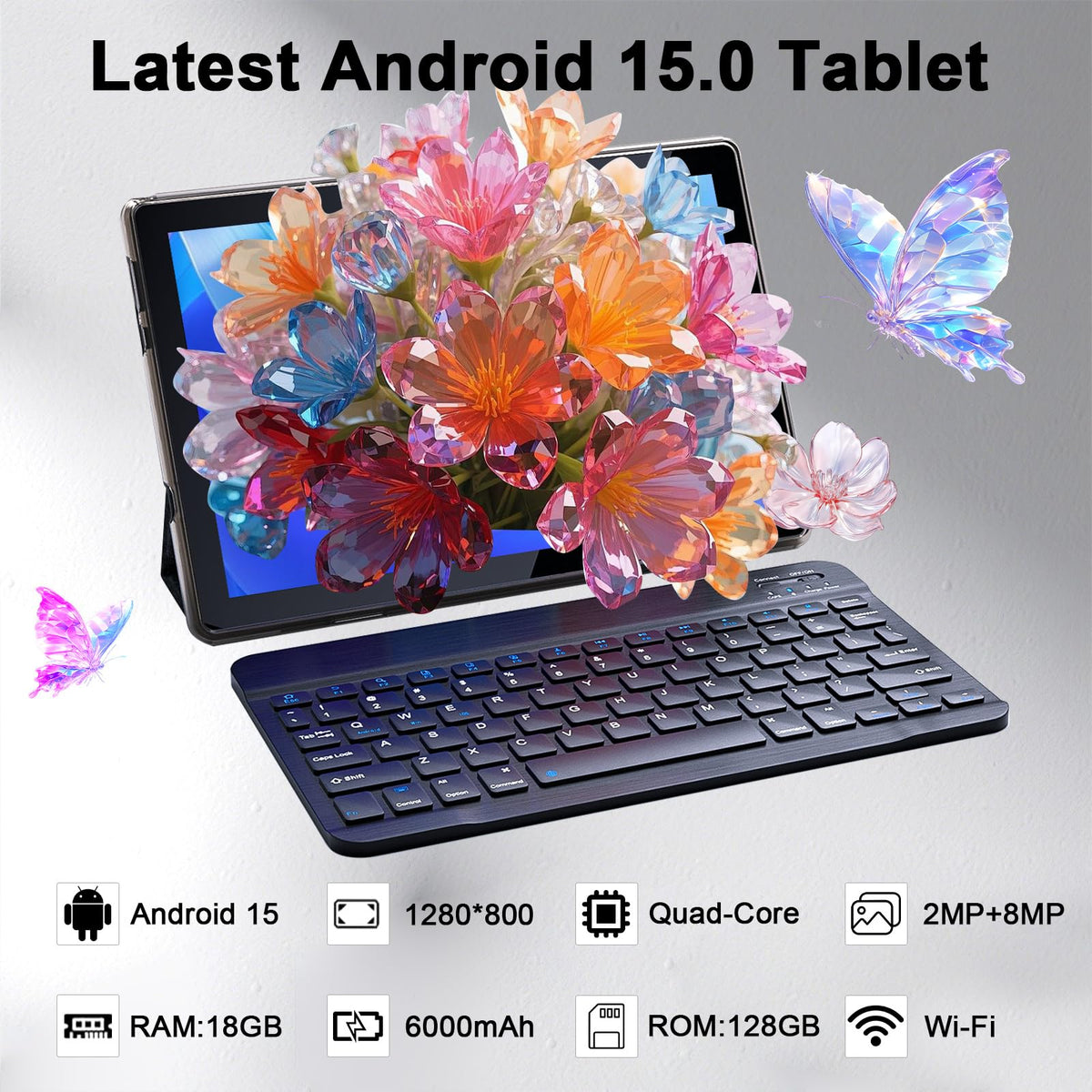 Android 15 10 Inch 18GB RAM 128GB ROM Tablet with Keyboard Case Mouse Stylus G167