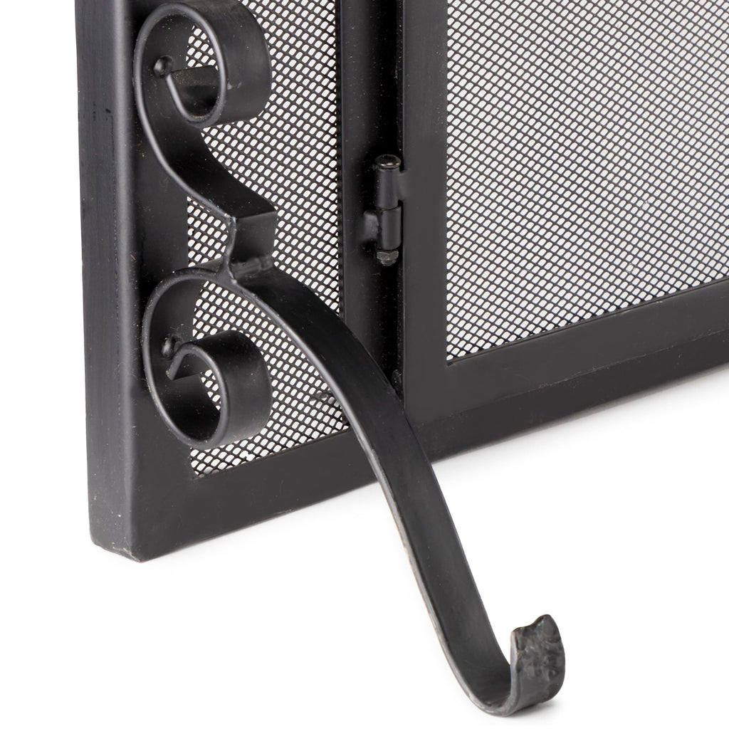 Black Metal Fireplace Screen with Hinged Doors E3846