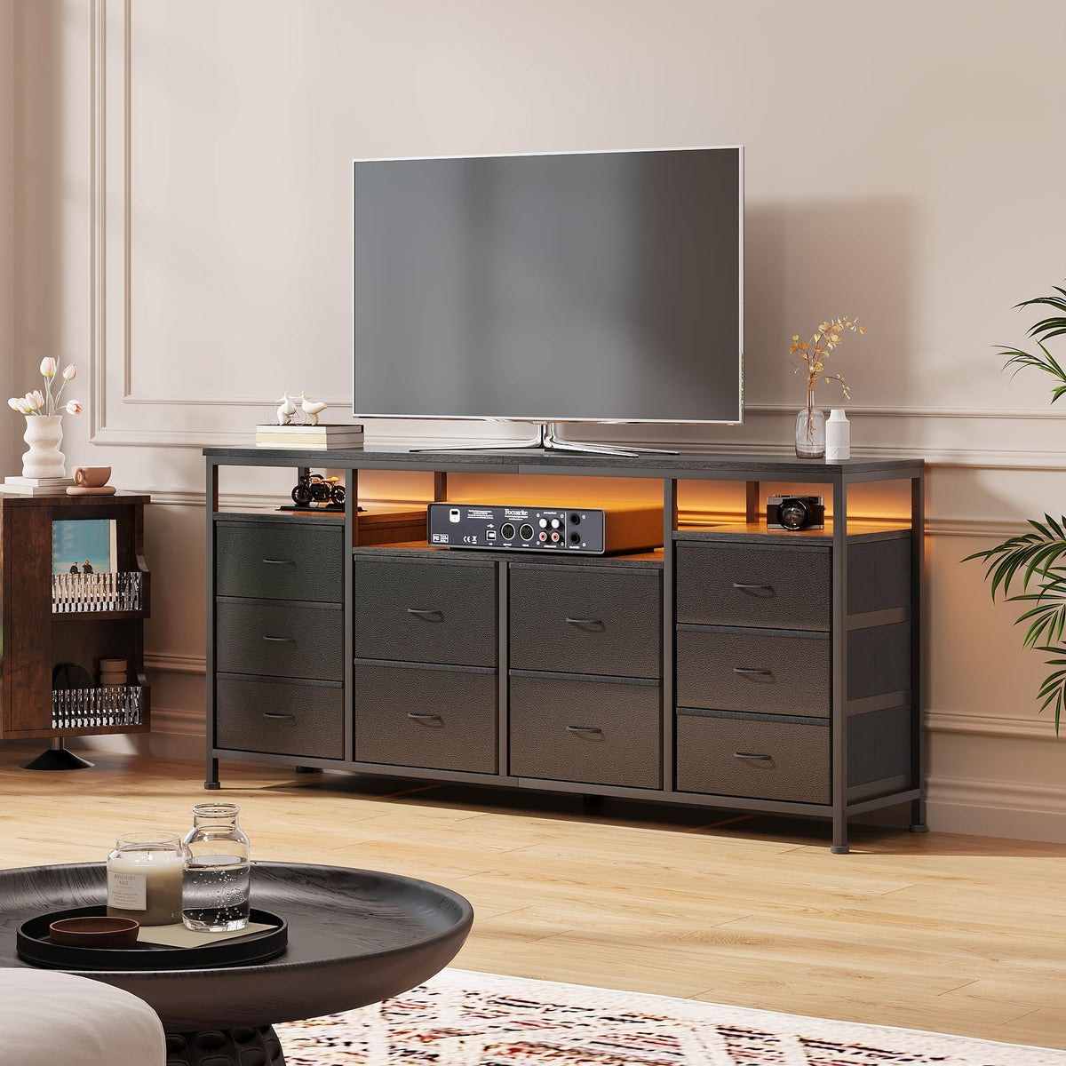Black Fabric 10 Drawer Dresser E763