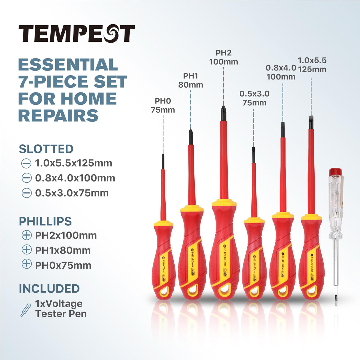 7 Piece VDE Insulated Screwdriver Set with Voltage Tester G7966