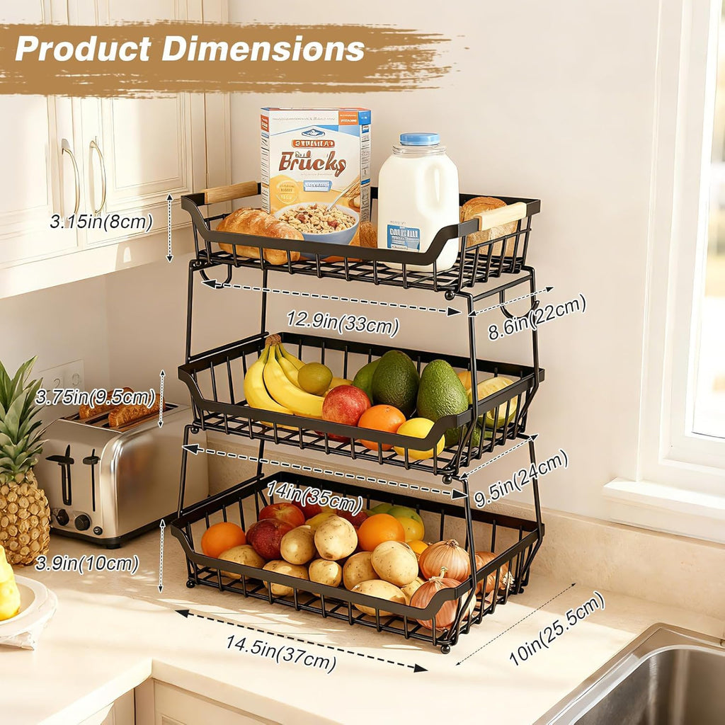 3 Tier Fruit Basket with 2 Banana Hangers A19759