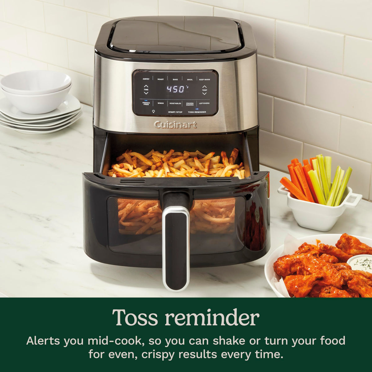 6-Quart Air Fryer with 5 Cooking Functions, Stainless Steel & Black L78831