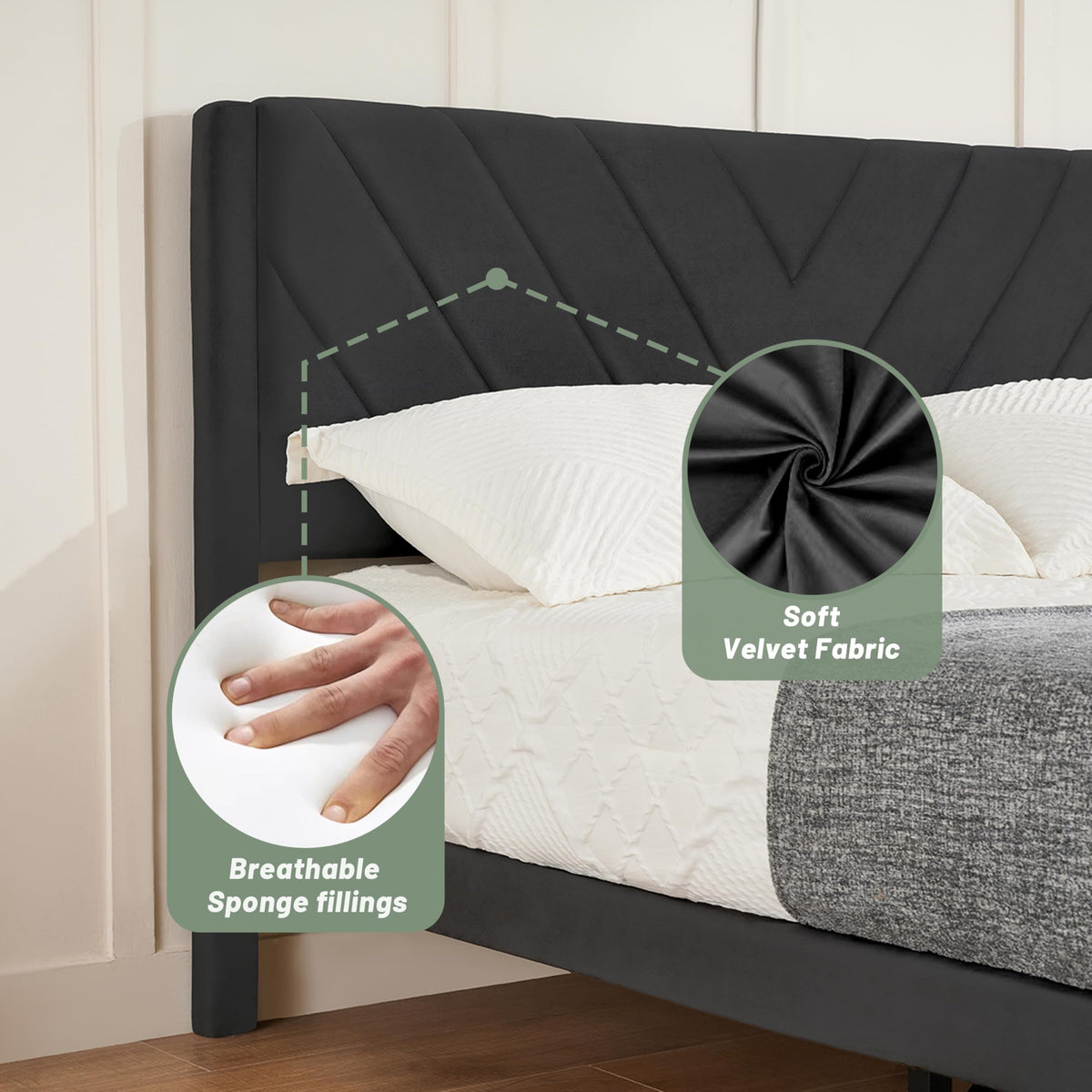 Queen Size Velvet Platform Bed Frame with Headboard V668