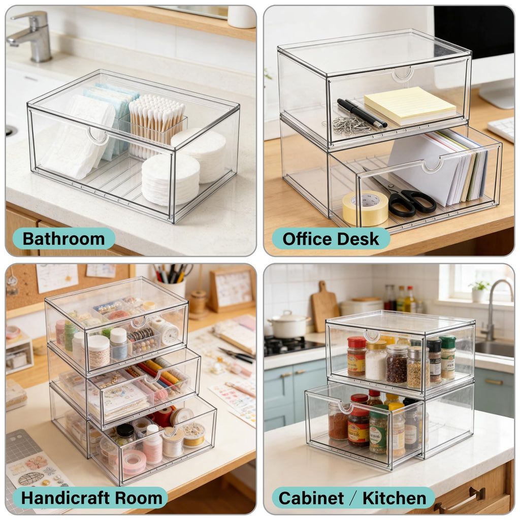 Acrylic Makeup Organizer, 3 Pack Stackable Clear Storage Drawers K479
