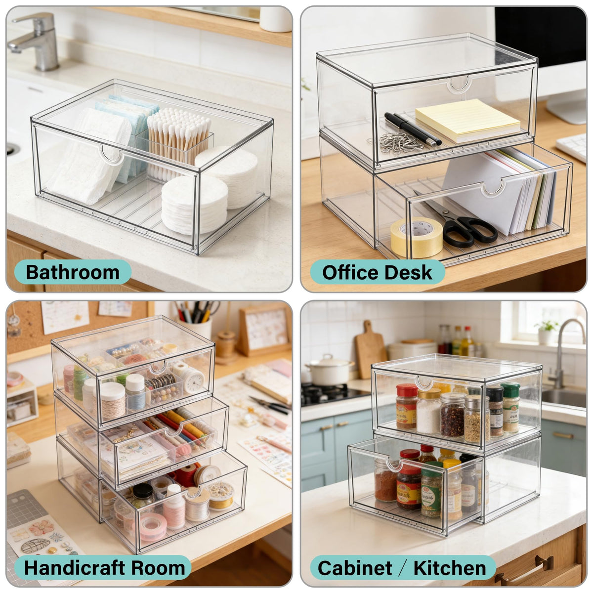Acrylic Makeup Organizer, 3 Pack Stackable Clear Storage Drawers K479