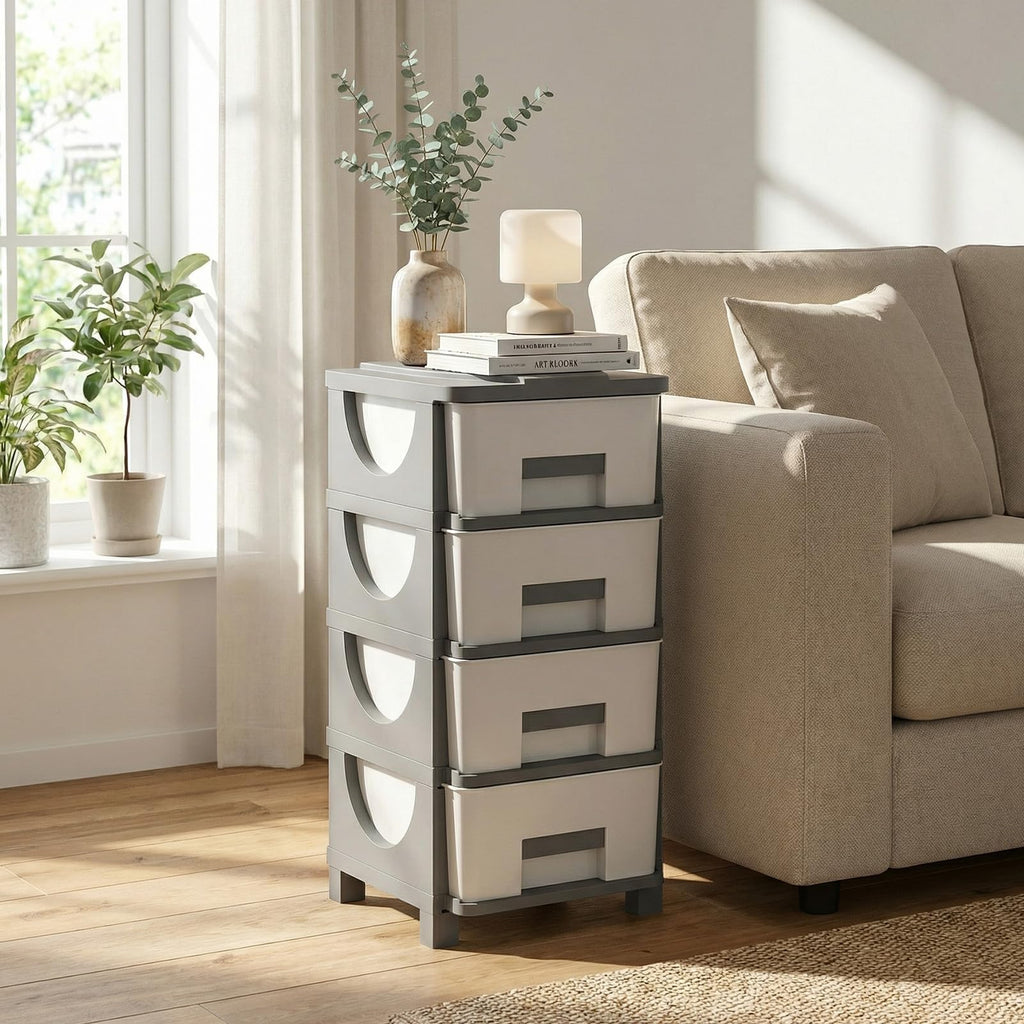 White Grey 4 Drawer Plastic Storage Tower W529