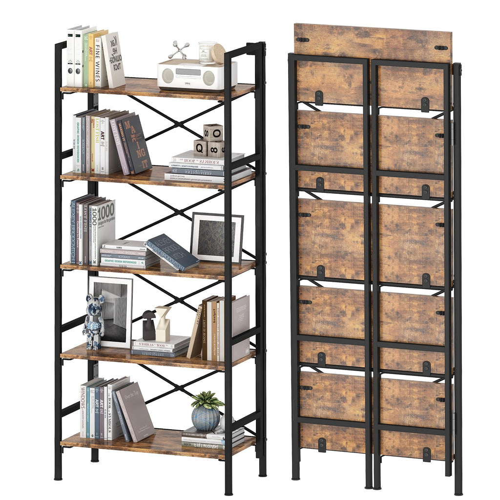 Folding 5 Tier Bookcase with X-Bracket Design L958