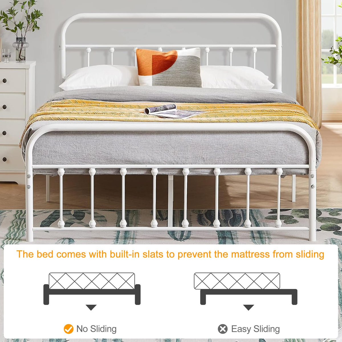Full Size White Metal Bed Frame with Headboard O198242