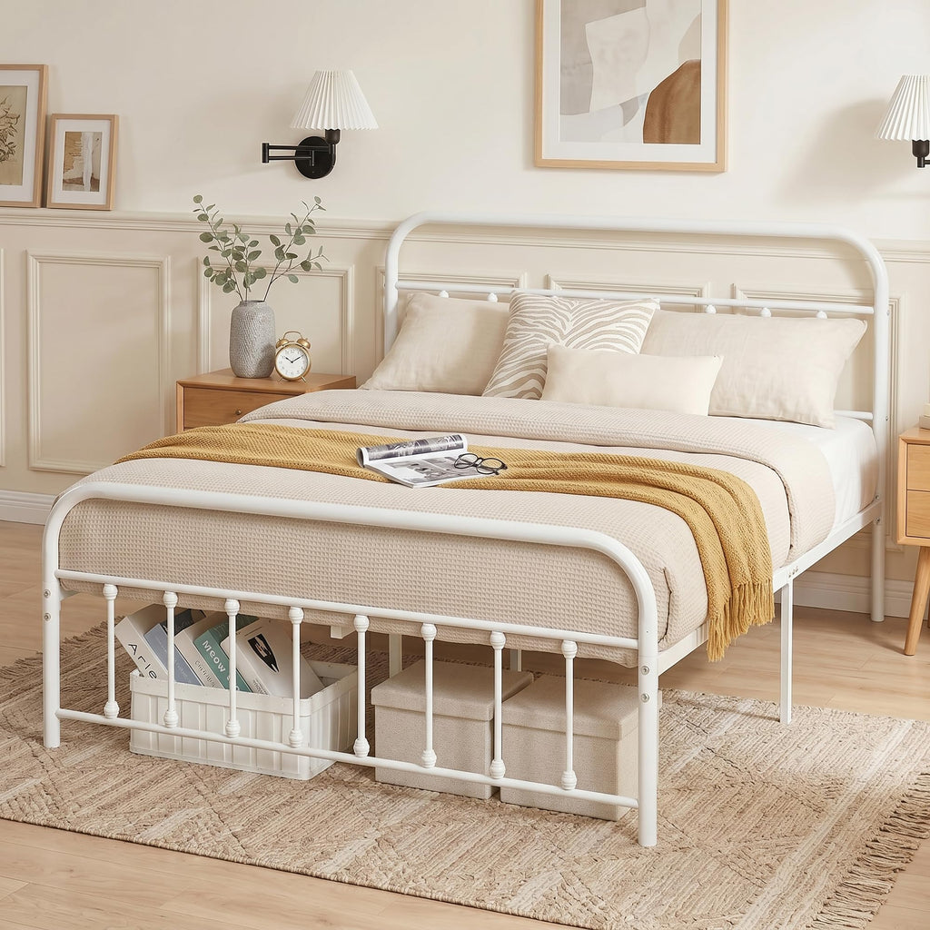 Full Size White Metal Bed Frame with Headboard O198242
