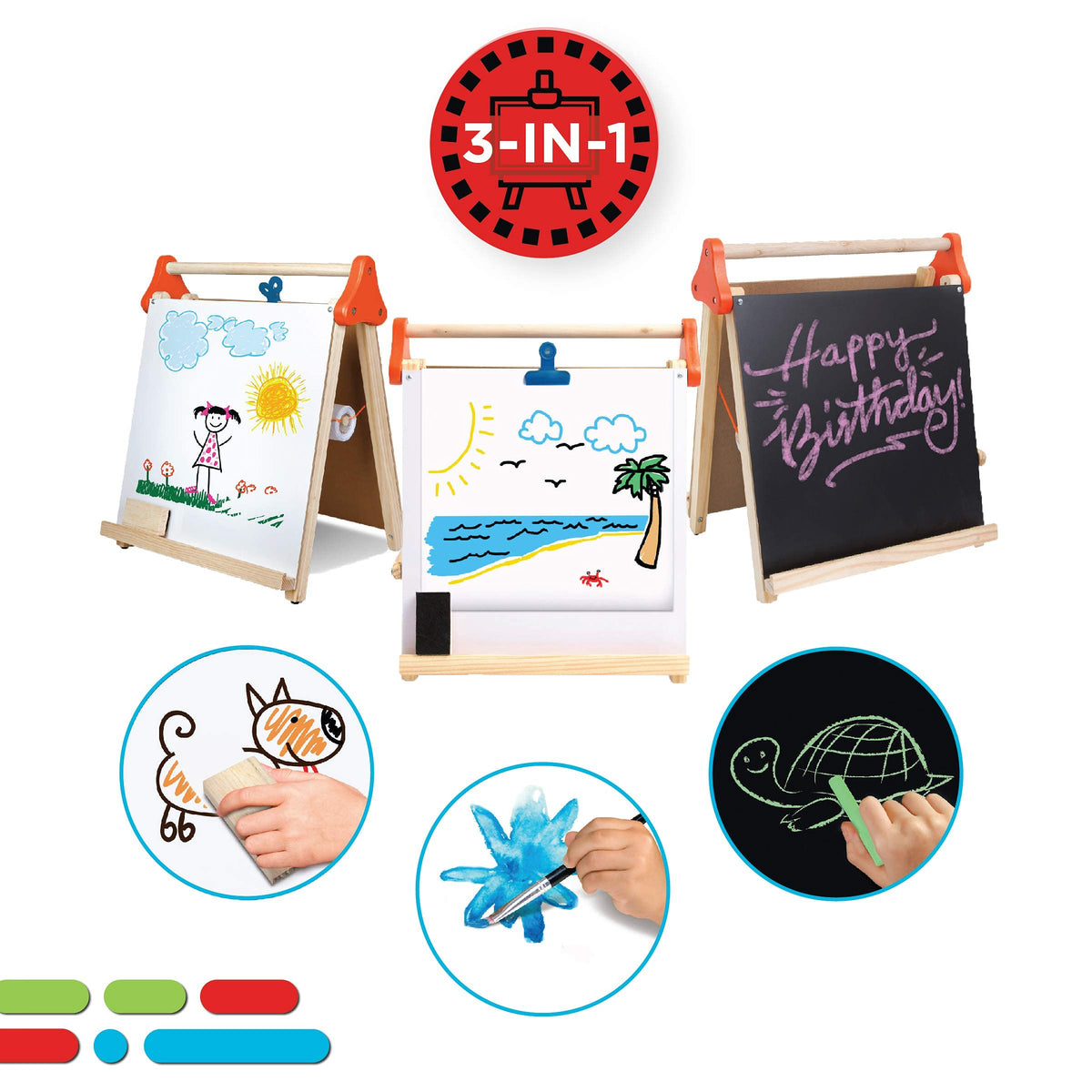 3-in-1 Tabletop Dry Erase Chalkboard Art Easel with Paper Roll N1521