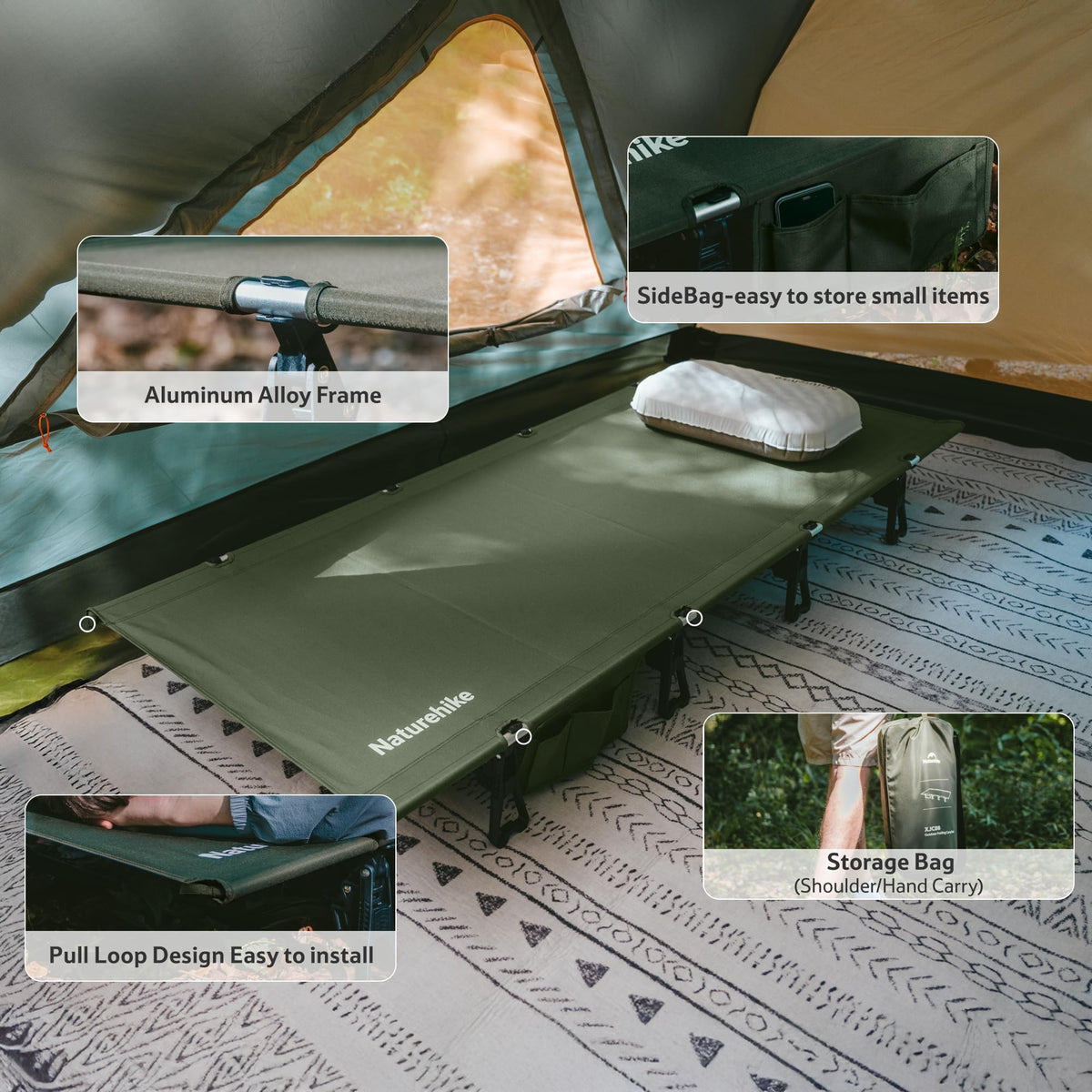 Extra Wide Folding Lightweight Camping Cot Bed R4494