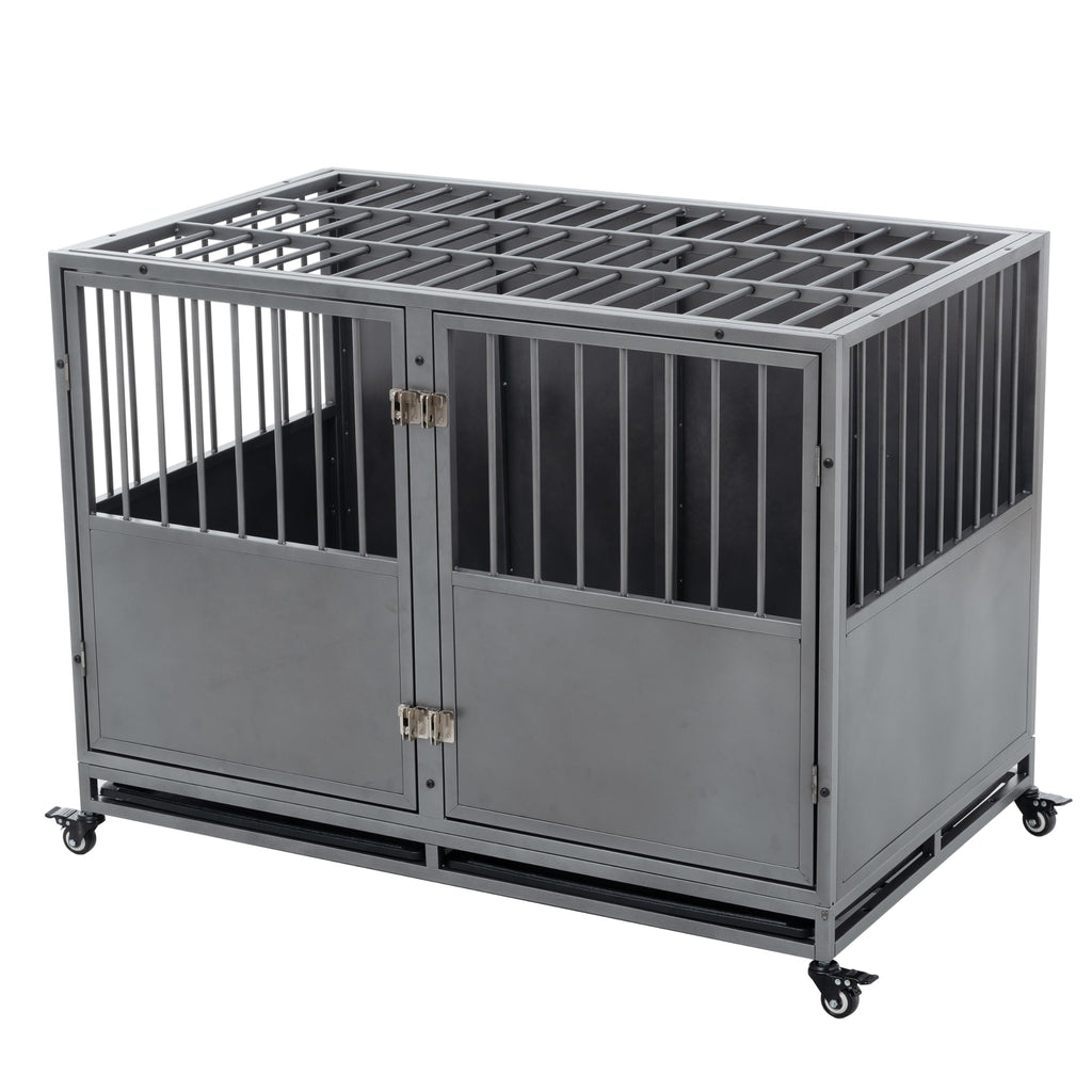 48 inch Heavy Duty Folding Metal Dog Cage with Divider Panel U28098