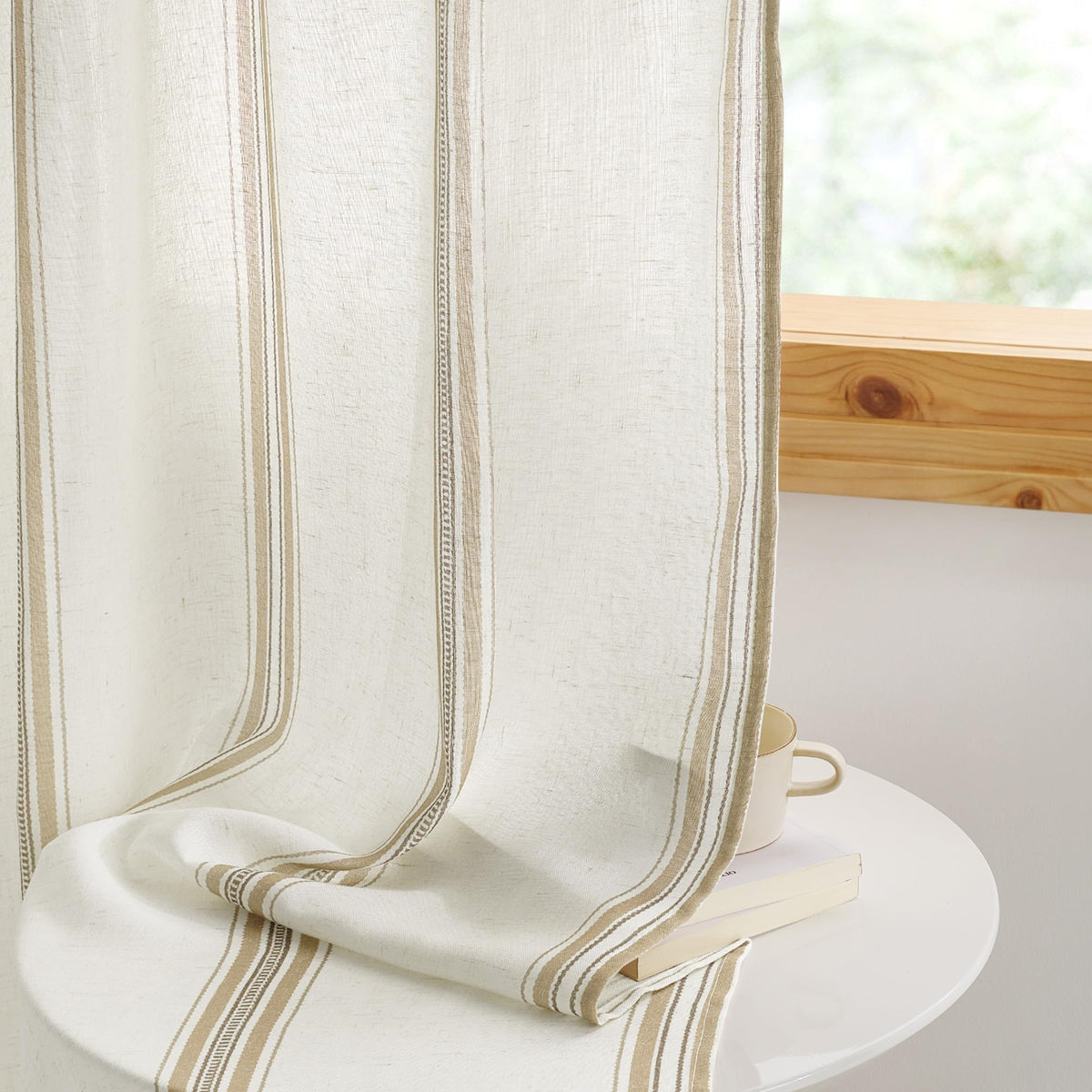 Taupe & White Stripe Linen Curtains 52 x 84 Inch W741544
