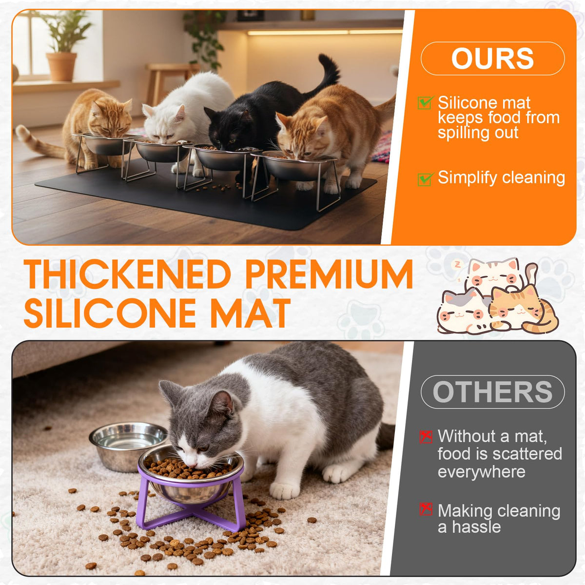 4 Set Elevated Stainless Steel Cat Food Water Bowls S5518