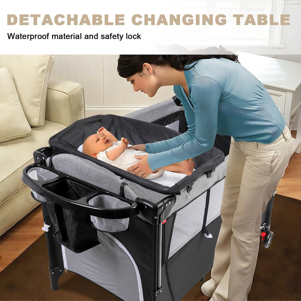 Baby Bedside Crib, Pack and Play, Portable Playard H40466