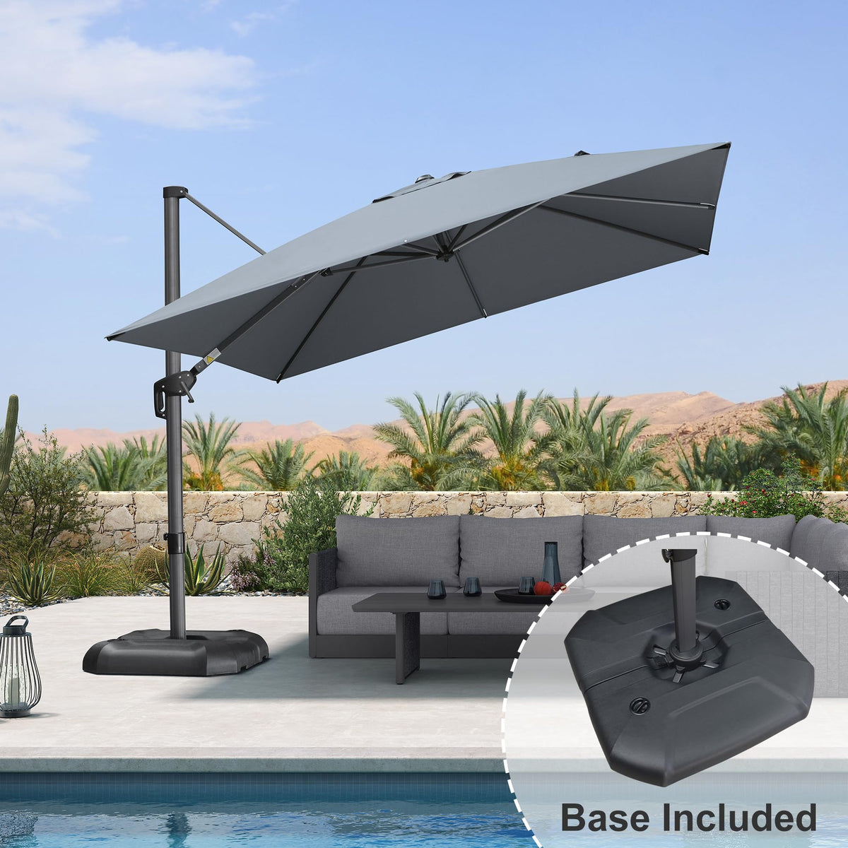 Light Grey Patio Umbrella with Base 10' x 10' A765