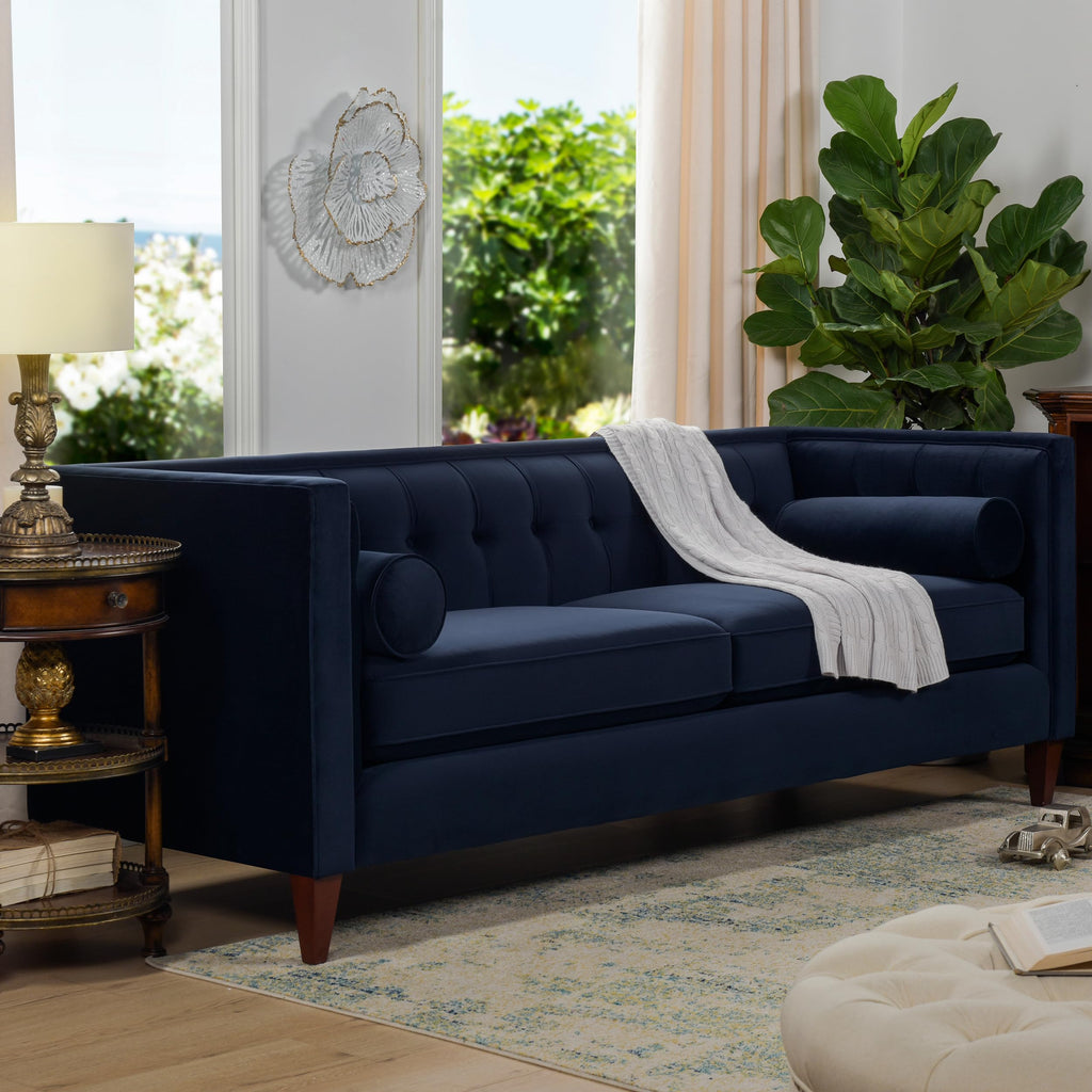 Dark Navy Blue Performance Velvet Tufted Sofa P76790