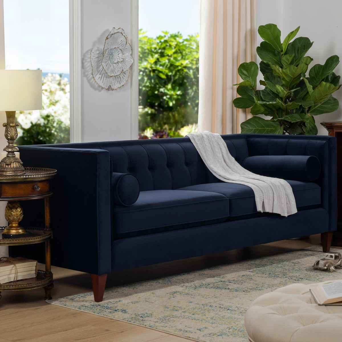Dark Navy Blue Performance Velvet Tufted Sofa P76790