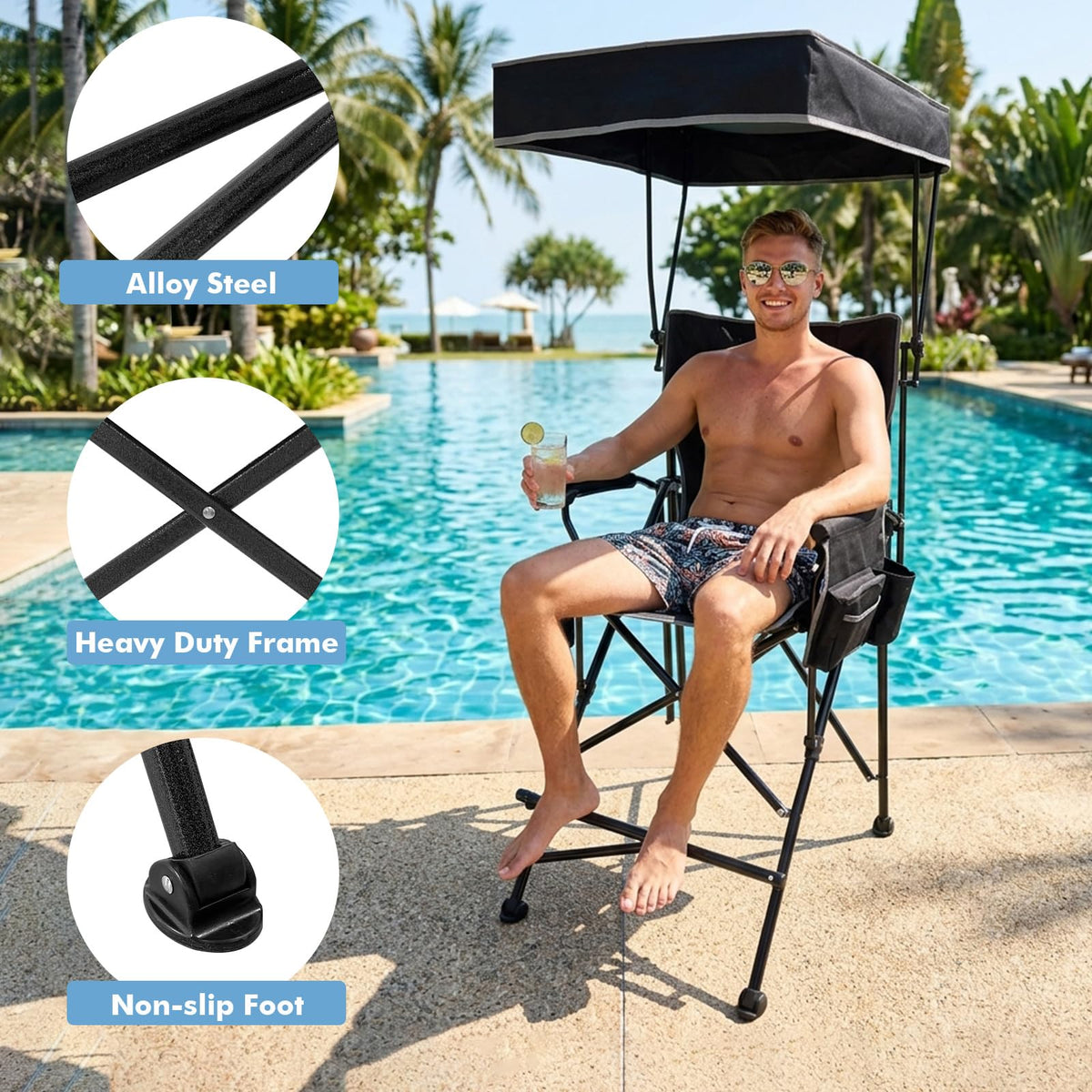Oversized Folding Director Chair with Canopy and Footrest B4925