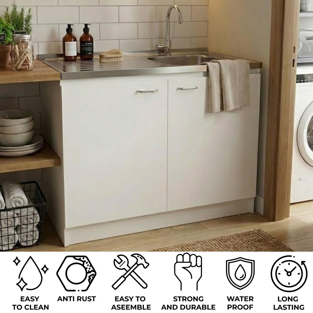 White 39 in Kitchen Sink Cabinet with Stainless Steel Top Y45143