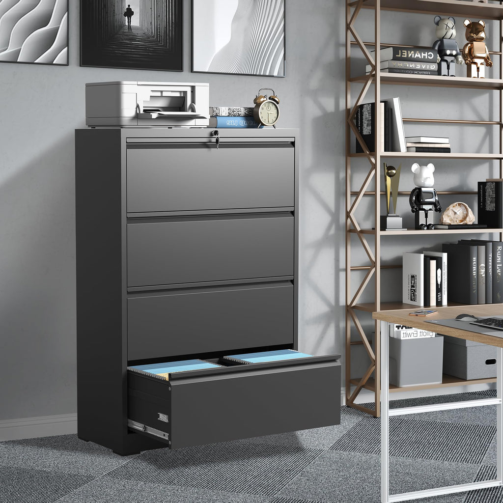 Black 4 Drawer Metal Lateral File Cabinet with Lock Z209
