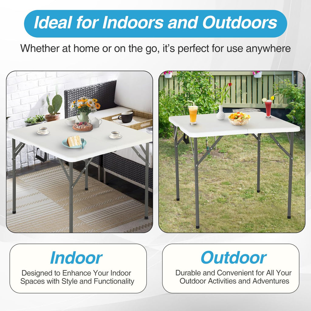 34" White Portable Plastic Folding Table E556908