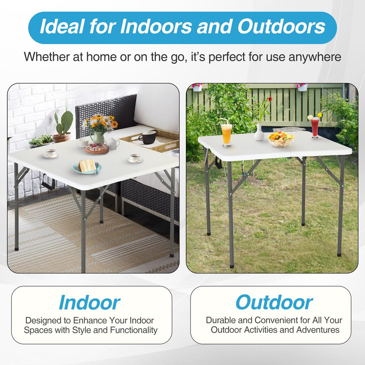 34" White Portable Plastic Folding Table E556908