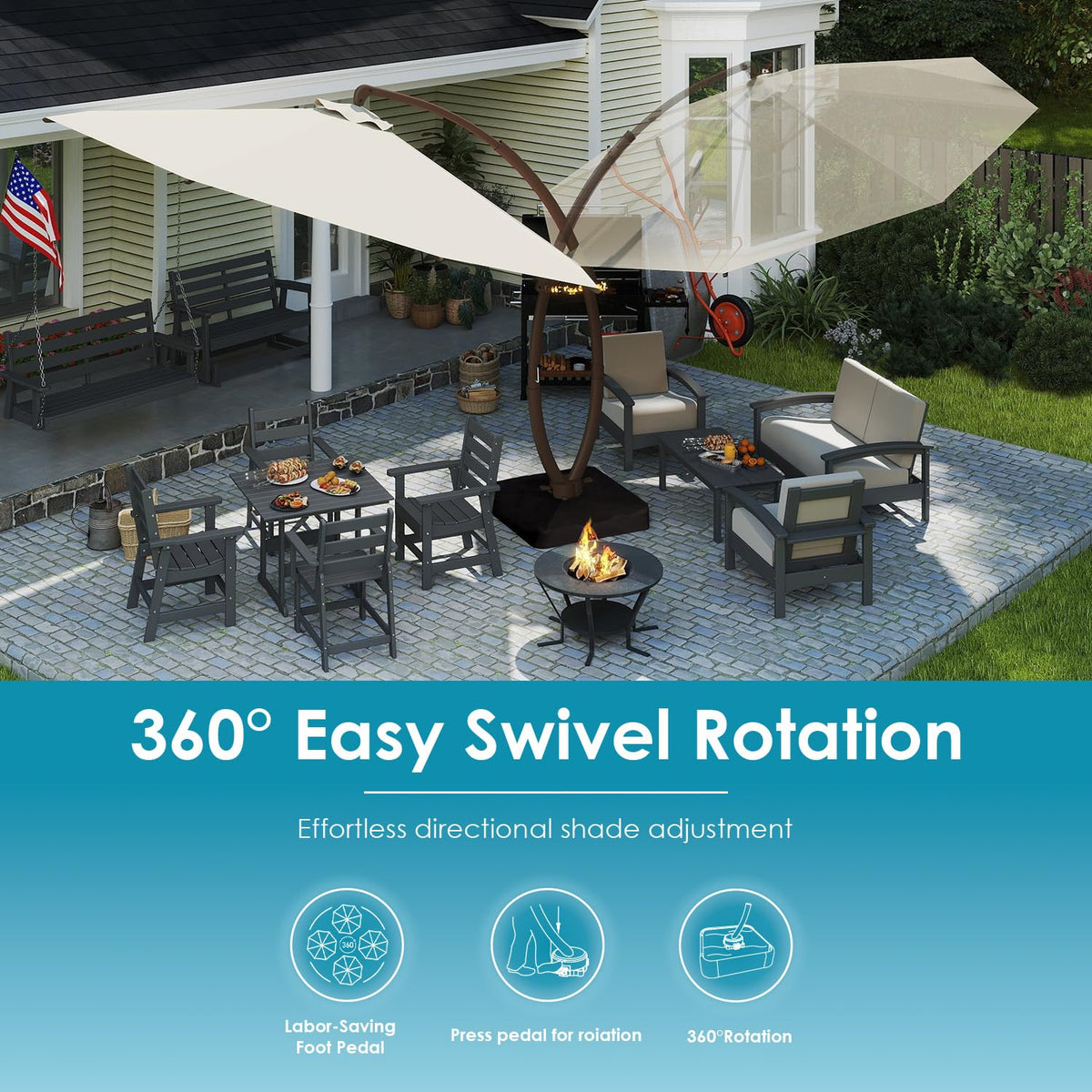 11-FT Patio Offset Cantilever Umbrella with Base H4641