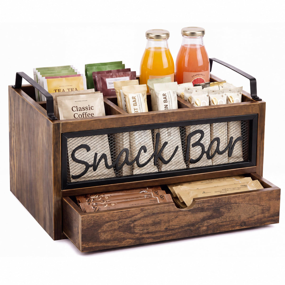 Wood Snack Bar Organizer with Drawer and Handles Z52262