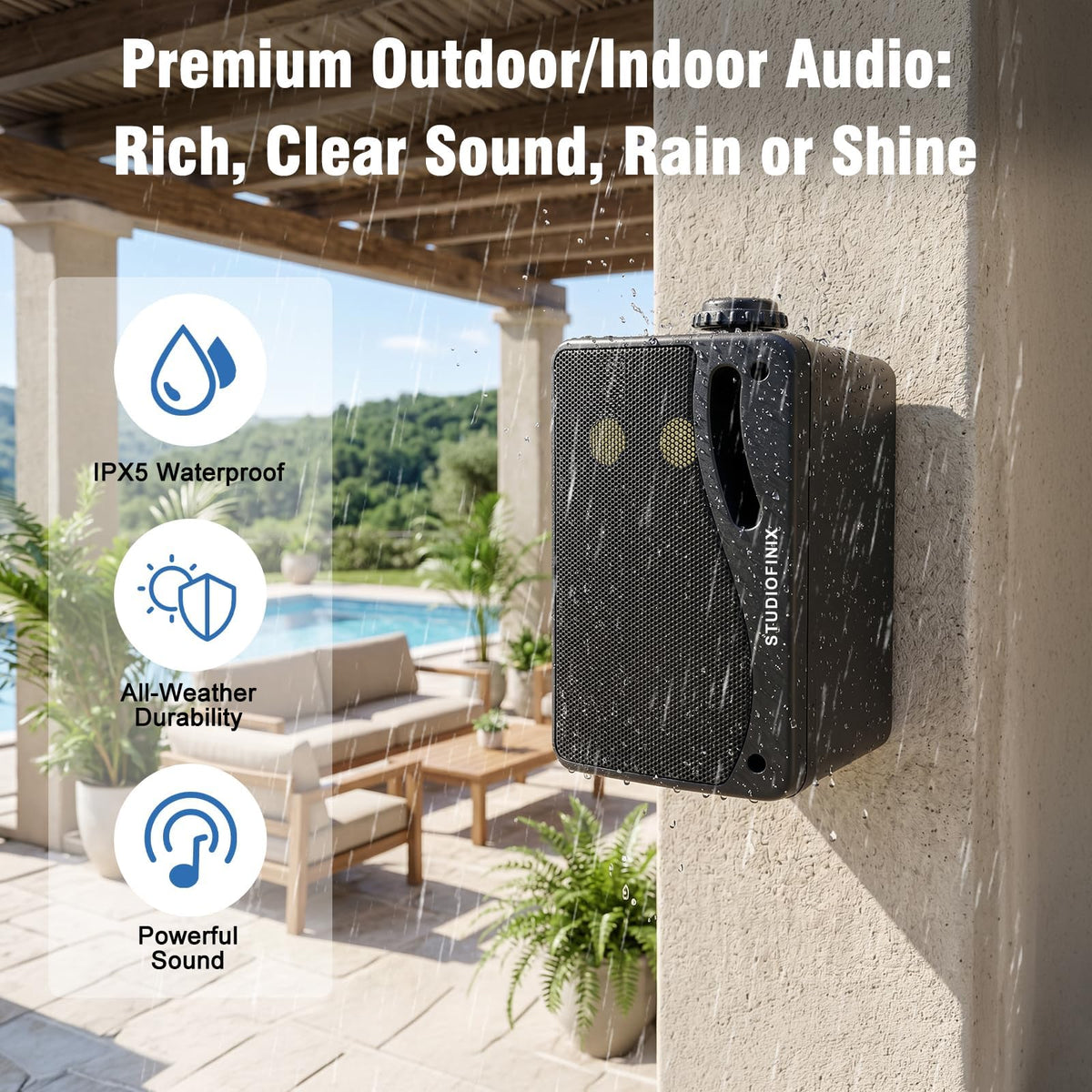 3.5 Inch Indoor Outdoor Wall Mounted Bluetooth Speakers, 200W 3-Way Waterproof, Black, 2 Pack G24400