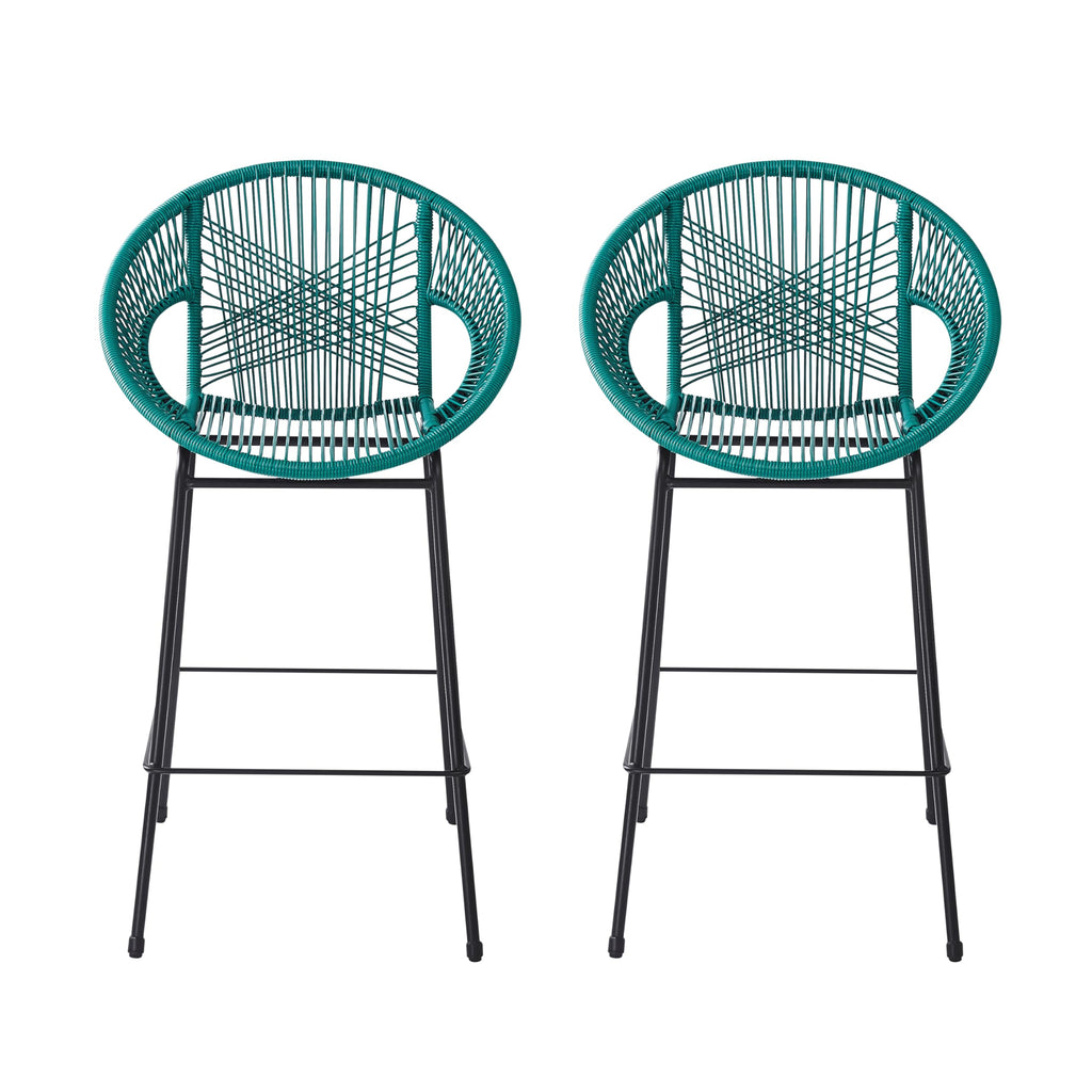 Teal Faux Wicker Outdoor Bar Stool, Set of 2 E97142