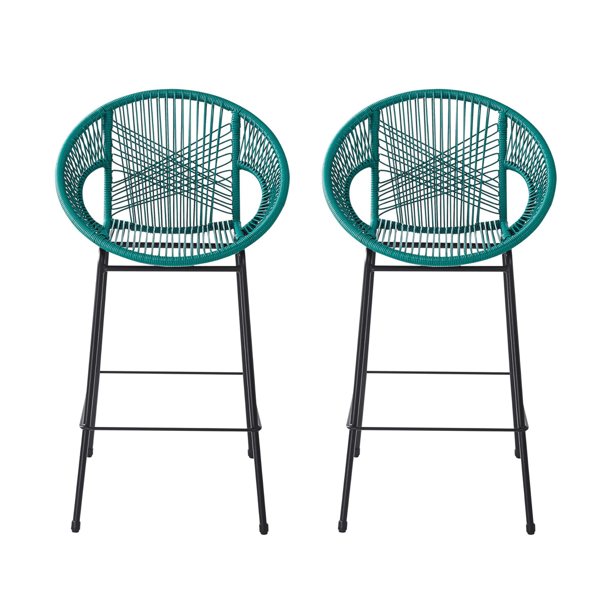 Teal Faux Wicker Outdoor Bar Stool, Set of 2 E97142