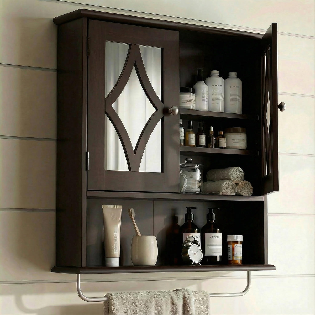 Wall Mounted Bathroom Medicine Cabinet with Towel Rack 22x25 inch P371348