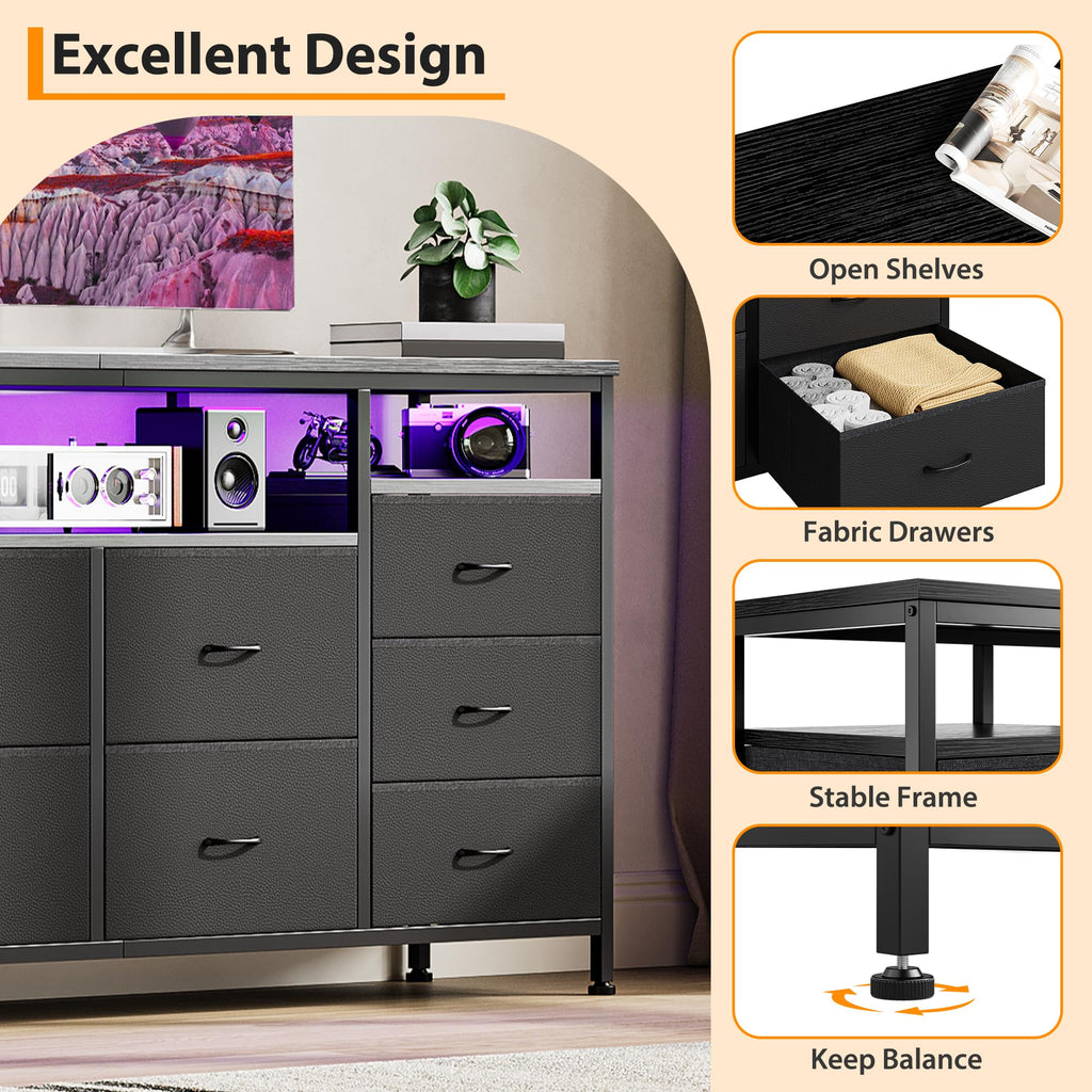 Black Fabric 10 Drawer Dresser E763
