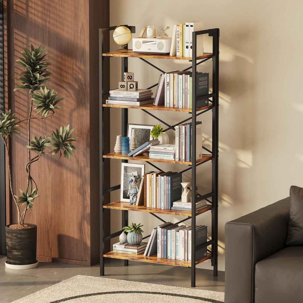 Folding 5 Tier Bookcase with X-Bracket Design L958
