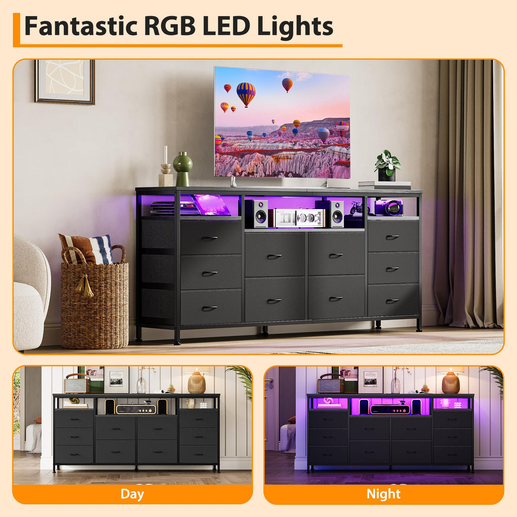 Black Fabric 10 Drawer Dresser E763