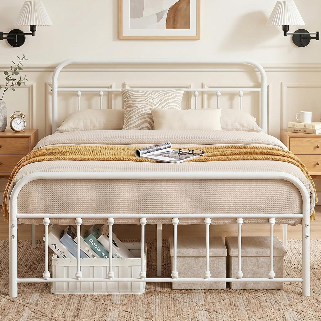 Full Size White Metal Bed Frame with Headboard O198242