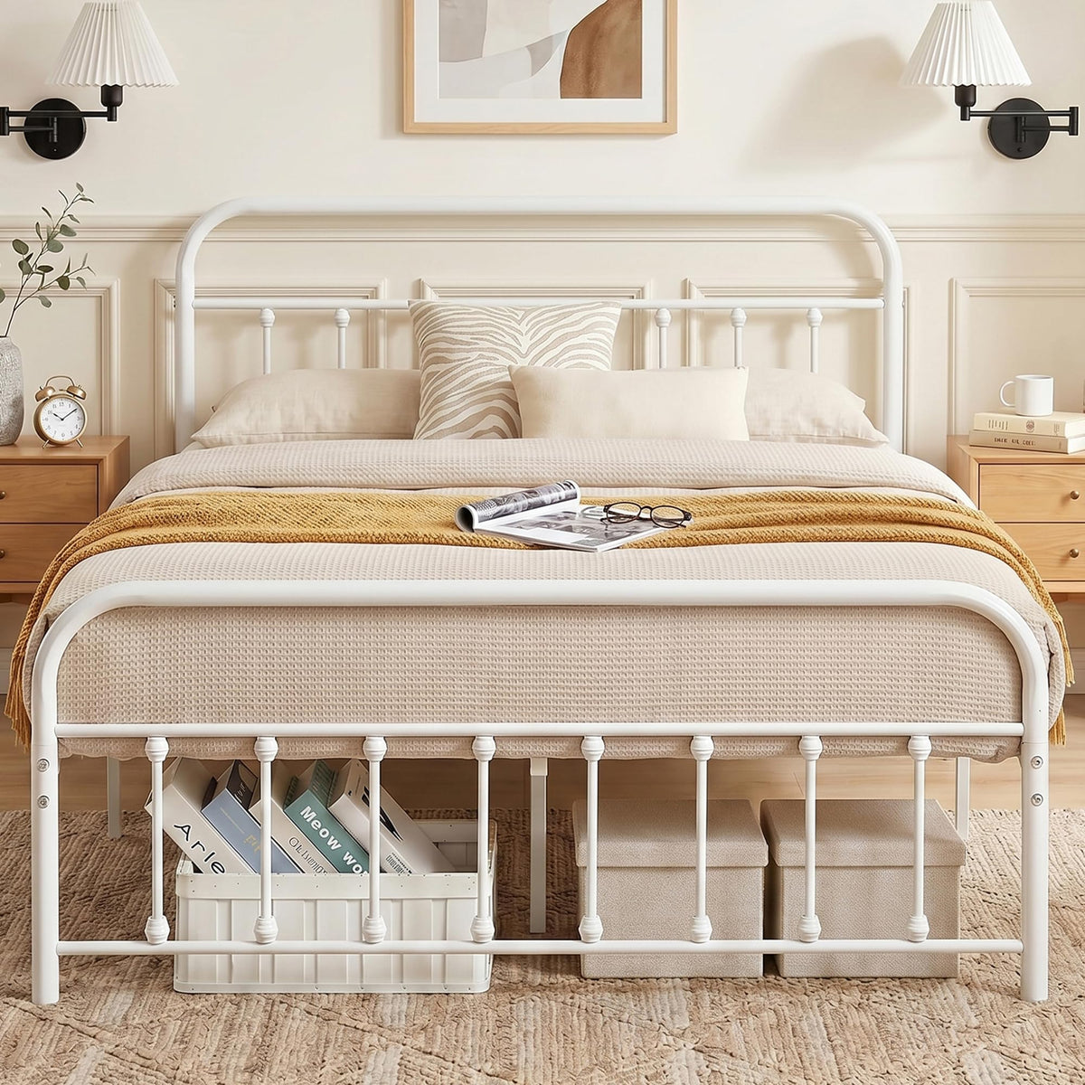 Full Size White Metal Bed Frame with Headboard O198242