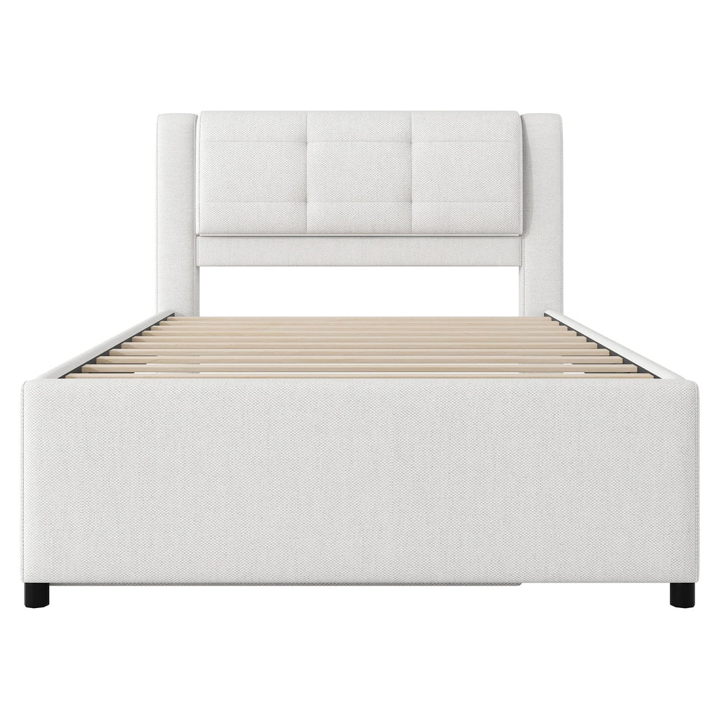 Full Size Linen Fabric Upholstered Platform Bed with Twin Size Trundle B22199