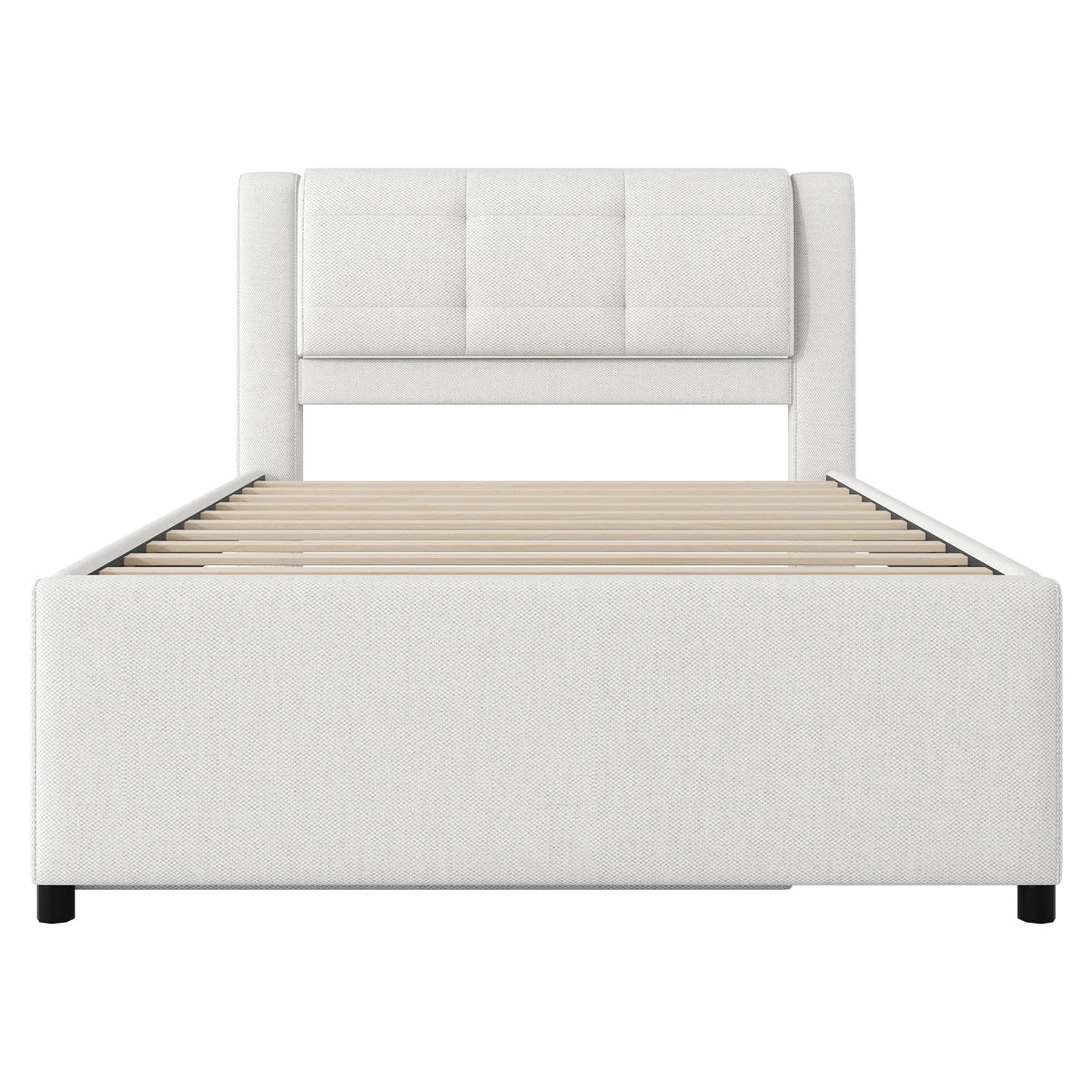 Full Size Linen Fabric Upholstered Platform Bed with Twin Size Trundle B22199